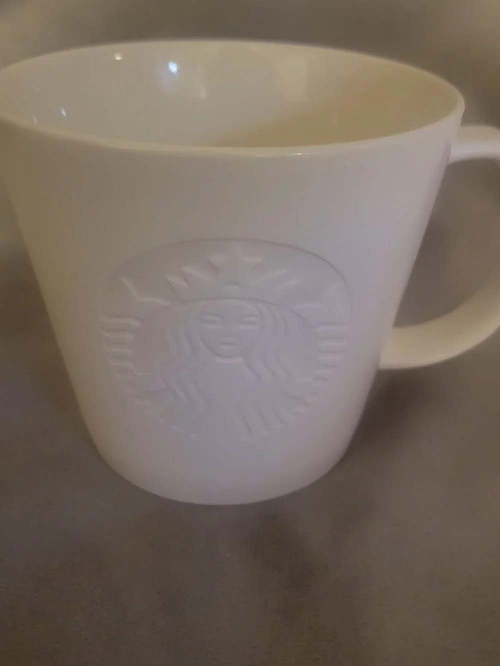 STARBUCKS 2015 Mug White Embossed Logo Siren Collectible Cup 12 oz Minimalist